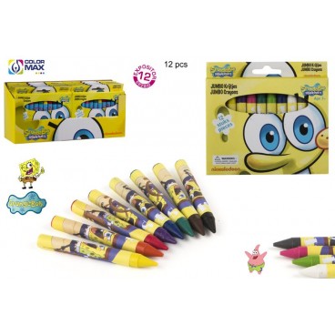 SET 12 CRAYONS À CIRE COULEURS JUMBO - BOB ESPONJA ( 48 PIECES)