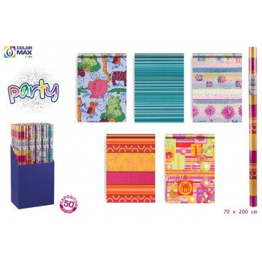 ROULEAU PAPIER CADEAU 70X200CM - PARTY - DISPLAY 50 ROULEAUX