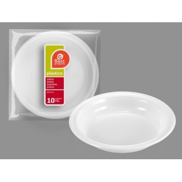 2009368 S/10 ASSIETTE À SOUP PLASTIQUE BLANC (60 PIECES)