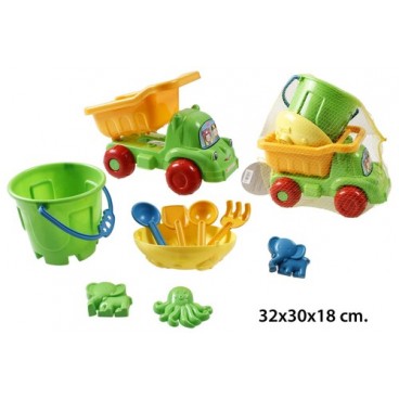 2021399 JU9237 RED CAMION CUBO Y ACC. PLAYA (12 PIECES)