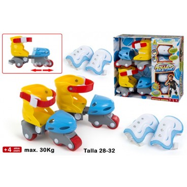 SET PATINS RÉGLABLES AVEC PROCTECTIONS TAILLES 28 À 32 ( 2 PIECES)