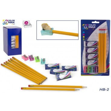 BLISTER MATÉRIEL SCOLAIRE (CRAYON HB Nº2 /ÉFFACEUR/TAILLECRA ( 48 PIECES)
