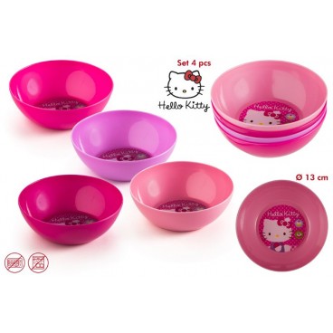 SET 4 BOLS PLASTIQUE HELLO KITTY ( 12 PIECES)