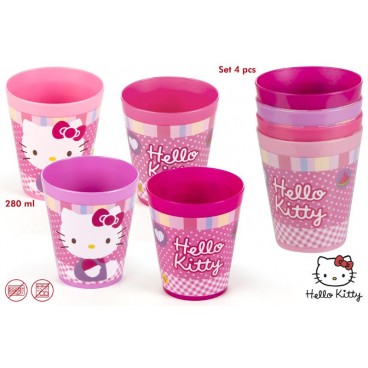 SET 4 VERRES PLASTIQUE 280ML HELLO KITTY ( 12 PIECES)
