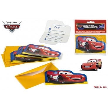 9805-PACK 6 INVITATIONS AVEC ENVELOPPE - CARS ( 24 PIECES)