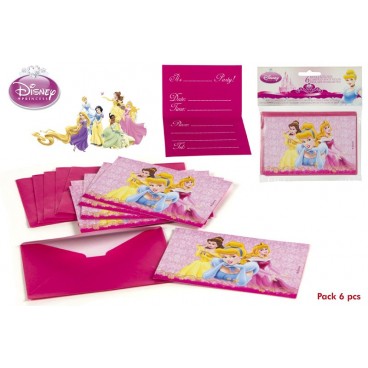 9906-PACK 6 INVITATIONS AVEC ENVELOPPE - PRINCESSES ( 24 PIECES)