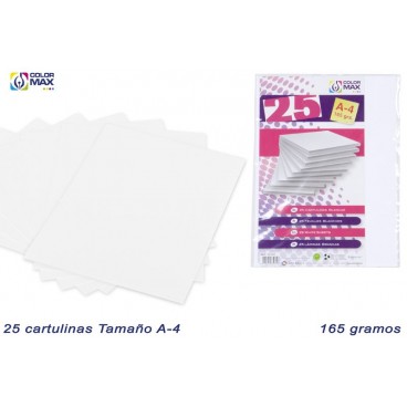 PACK 25 FEUILLES PAPIER BRISTOL A4 165GR - BLANCHES ( 24 PIECES)