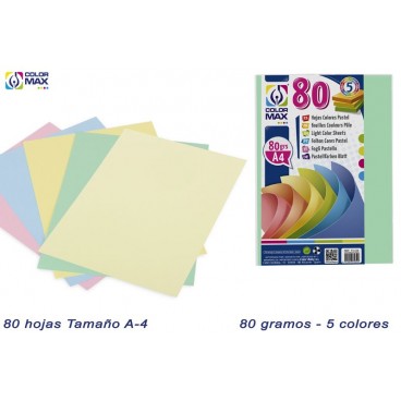 PAPIER A4 5 COULEURS - PACK 80F 80GSM 16F PAR COULEUR ( 24 PIECES)
