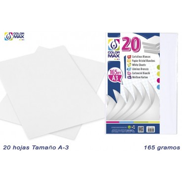 PACK 20 FEUILLES PAPIER BRISTOL A3 165GR - BLANCHES ( 25 PIECES)