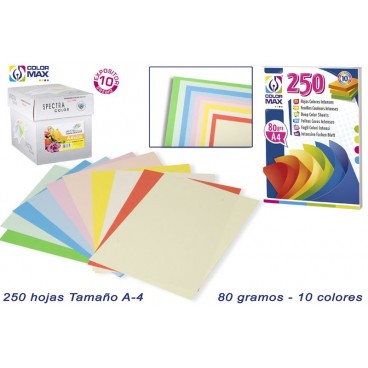 PAPIER A4 COULEURS - PACK 250 FEUILLES 80 GRS - 25FXCOULEUR ( 10 PIECES)