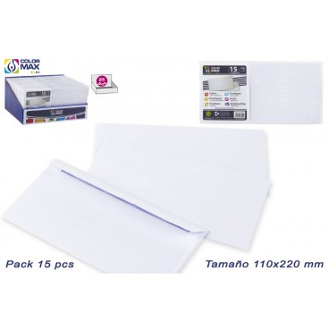 PACK 15 ENVELLOPPES BLANCHES 110X220 MM - DISPLAY 25 PACKS ( 100 PIECES)