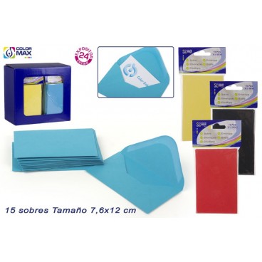 PACK 15 ENVELOPPES CARTE VISITE 76X120 MM - COULEURS ( 96 PIECES)