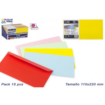 PACK 15 ENVELLOPPES COULEURS 110X220 MM - DISPLAY 20 PACK ( 60 PIECES)