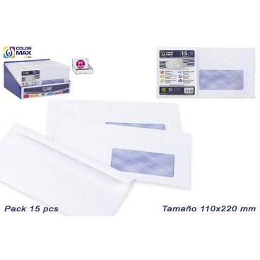 PACK 15 ENVELLOPPES BLANCHES FENÊTRE 100X220 MM - DISP 25 P ( 150 PIECES)