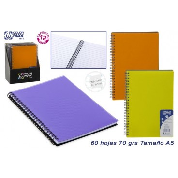 CAHIER 60 FEUILLES 70G A5 COUVERCLE - 3 ASS - DISPLAY 12 ( 48 PIECES)