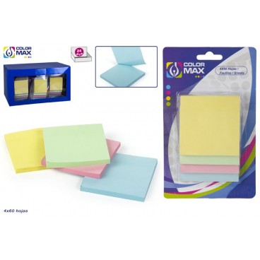 PACK 4 BLOC NOTES AUTOADHESIF 60 FEUILLES X 4 COULEURS ( 48 PIECES)