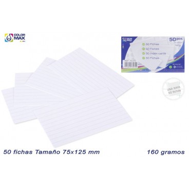 PACK 50 FICHES 75X125MM - RAYÉES - 160G ( 60 PIECES)