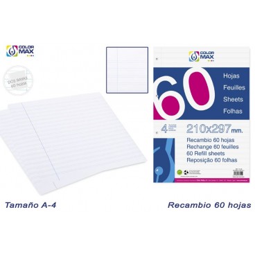 RECHANGE 60 FEUILLES A4-4 PEFORRÉ - LIGNES ( 30 PIECES)