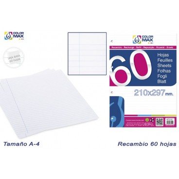 RECHANGE 60 FEUILLES A4 PERFORRÉE X4 - 1 LIGNE ( 30 PIECES)