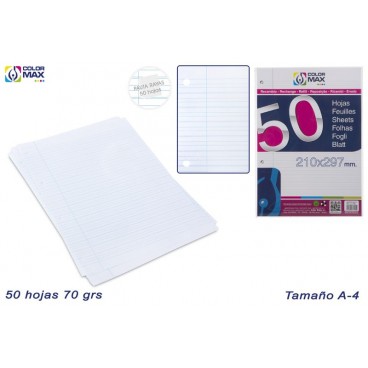 RECHANGE 50 FEUILLES A4 - 4 TROUS 70GRS ( 50 PIECES)