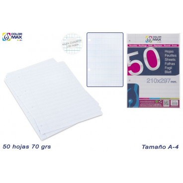RECHANGE 50 FEUILLES A4 - 4 TROUS 70GRS ( 50 PIECES)