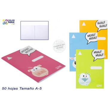 CAHIER SCOLAIRE BASIQUE 1/4 - 5O FEUILLES - CARRÉ 4MM ( 48 PIECES)