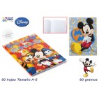CAHIER SCOLAIRE A5 50F 60G CARRÉ 4MM COUVERC BASIQU - MICKEY ( 100 PIECES)