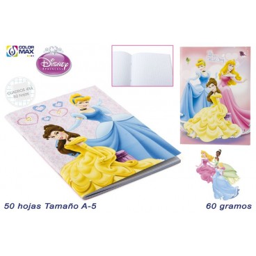CAHIER SCOLAIRE A5 50F 60G CARRÉ 4MM COUVEC BASIQ - PRINCESS ( 100 PIECES)