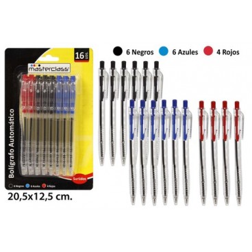 2053650 STYLO AUTOMATIQUE 16PCS 6BLEU/6NOIR/4ROUGE (48 PIECES)