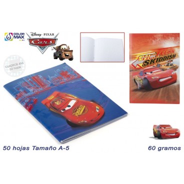 CAHIER SCOLAIRE A5 50F 60G CARRÉ 4MM COUVEC BASIQUE - CARS ( 100 PIECES)
