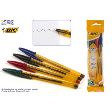 8727255 - STYLO BIC CRISTAL FIN - SAC 4 ASS ( 100 PIECES)