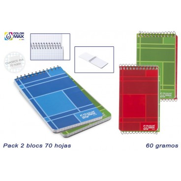 PK 2 BLOCS SCOLAIRE SPIRALE COUV BASIQUE 70F/ CARRÉ 4MM ( 48 PIECES)