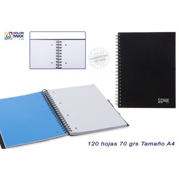 CAHIER SCOLAIRE A4 COUVERCLE PVC NOIR - 120 F - CARRÉ 4MM ( 20 PIECES)