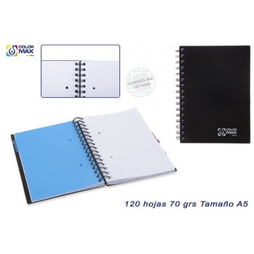 CAHIER SCOLAIRE A5 COUVERCLE PVC NOIR - 120 F - CARRÉ 4MM ( 40 PIECES)