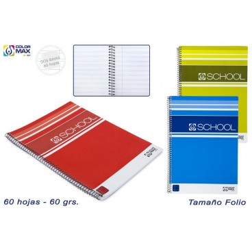 CAHIER SCOLAIRE ESP.COUVERCLE BASIQUE 60F 60GR 2LIGNES 3/S ( 30 PIECES)