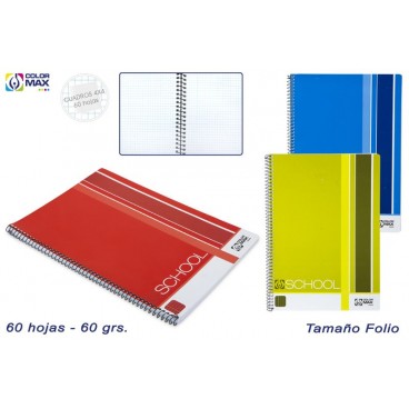 CAHIERS SCOLAIRE-COUVERCLE BASIQUE-60F 60GR CARRÉS 4MM-3ASS ( 30 PIECES)
