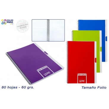 CAHIER SCOLAIRE COUVERCLE DURE 80F - 60G - CARRÉS 4MM - 4ASS ( 24 PIECES)