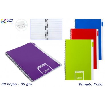 CAHIER SCOLAIRE COUVERCLE DURE 80F 60GR - 2 LIGNES - 4 ASS ( 24 PIECES)