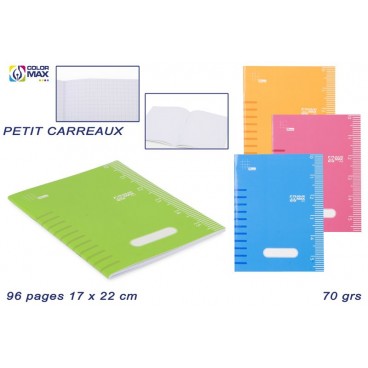 CAHIER SCOLAIRE 17X22 CM - 96 FEUILLES - PETIT CARREAUX ( 48 PIECES)