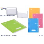 CAHIER SCOLAIRE 17X22 CM - 96 FEUILLES - PETIT CARREAUX ( 48 PIECES)