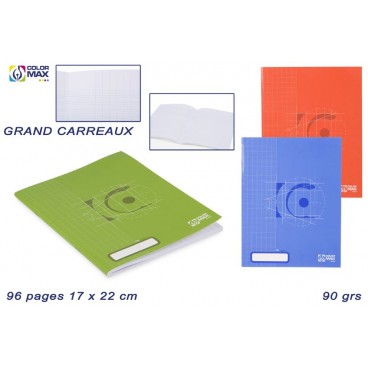 CAHIER SCOLAIRE 17X22CM - 96 FEUILLES - GRAND CARREAUX ( 48 PIECES)