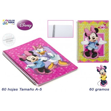 CAHIER SCOLAIRE A5 60F 60G CARRÉ 4MM COUVERCLE BASI - MINNIE