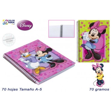 CAHIER SCOLAIRE A5 70F 70G CARRÉ 4MM COUVERT. PERFOR. MINNIE ( 50 PIECES)