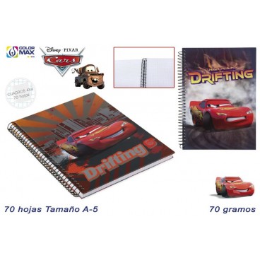 CAHIER SCOLAIRE A5 70F 70G CARRÉ 4MM COUVER. PERFOR. - CARS ( 50 PIECES)