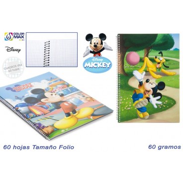 CAHIER COUVERCLE BASIQUE 60 FEUILLES / 60 GRS. MICKEY MOUSE ( 30 PIECES)