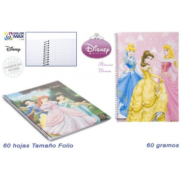 CAHIER COUVERCLE BASIQUE 60 FEUILLES / 60 GRS. DISNEY PRINCE ( 30 PIECES)