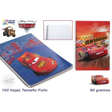 CAHIER SCOLAIRE 100F 60G CARRÉ 4MM COUVERCLE DURE - CARS ( 30 PIECES)
