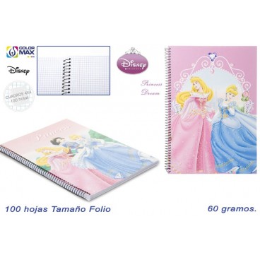 CAHIER COUVERCLE DUR 100 FEUILLES / 60GRS.- DISNEY PRINCESS ( 30 PIECES)
