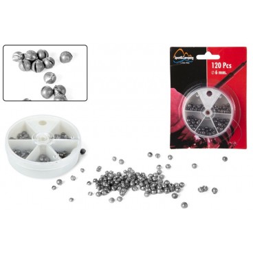 BLISTER PLOMBS PÊCHE D6 MM - 120 PIÈCES -2 ASS ( 48 PIECES)