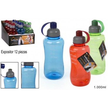 BOUTEILLE PLASTIQUE CAMPING 1 LT - 3 ASS - DISPLAY 12 ( 24 PIECES)